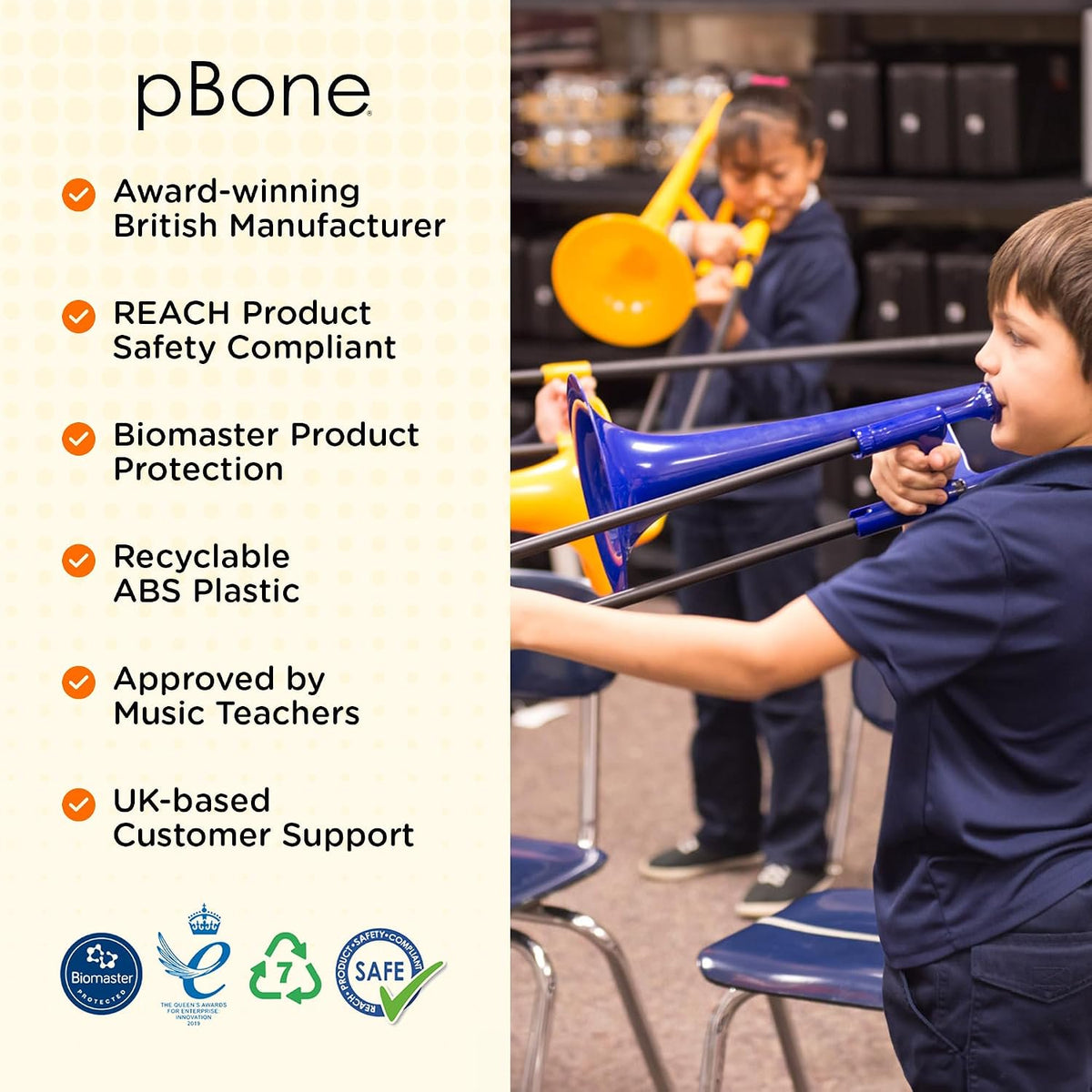 PINSTRUMENTS Plastic Kids pBone Mini Trombone - Mouthpiece & Carrying Bag- Lightweight Versatile, Comfortable Ergonomic Grip- Eb Authentic Sound for Student & Beginner- Durable ABS Construction- Red