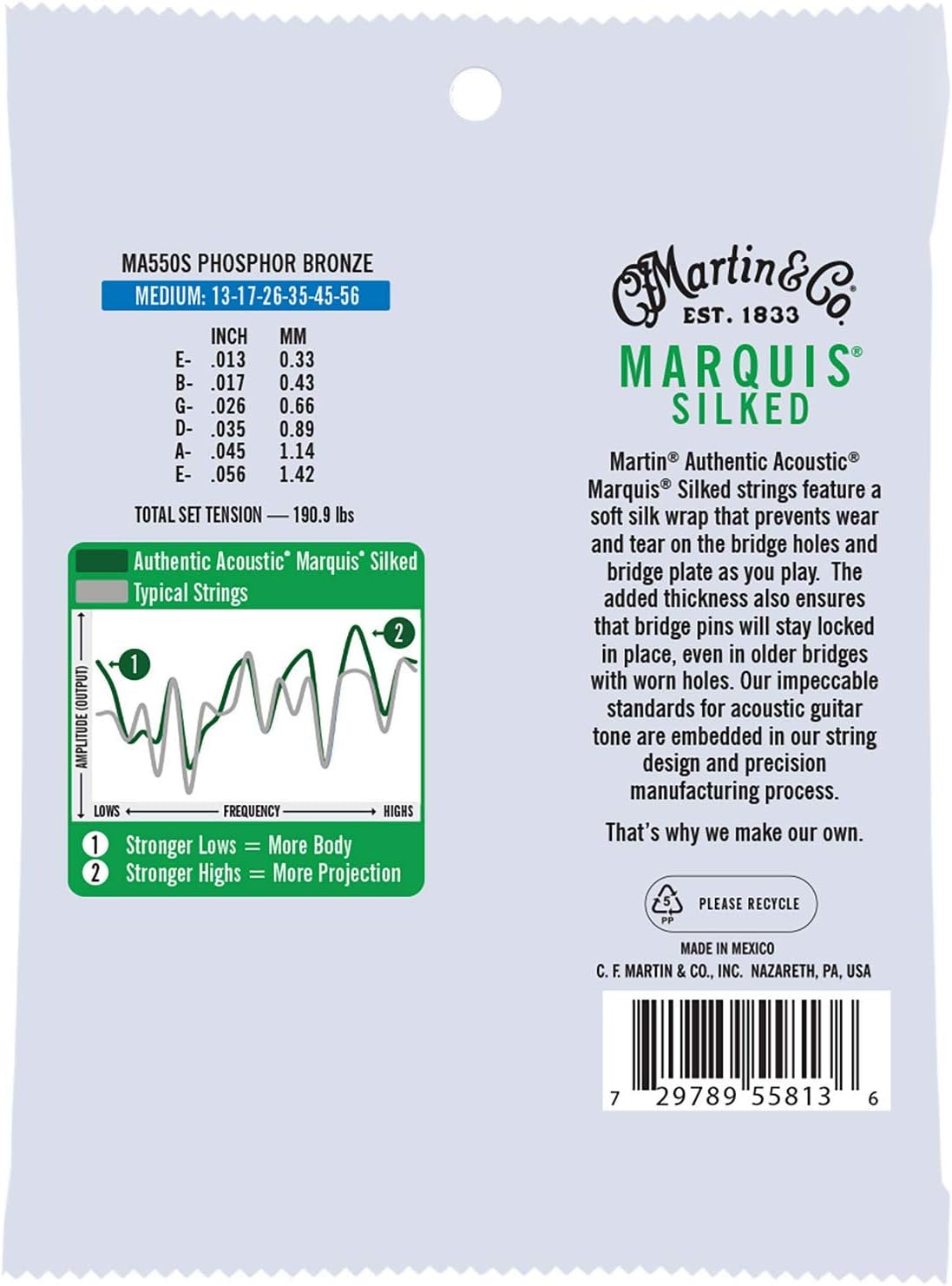 Martin Authentic Acoustic® Marquis® Silked Guitar Strings – Phosphor Bronze, Medium Gauge | Warm, Balanced Tone with Bridge Protection | Silk-Wrapped Ball Ends