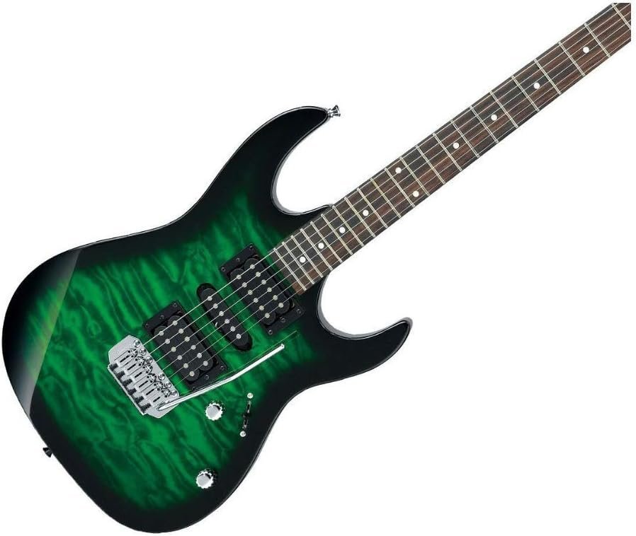 Ibanez 6 String Solid-Body Electric Guitar, Right, Transparent Green Burst (GRX70QATEB)