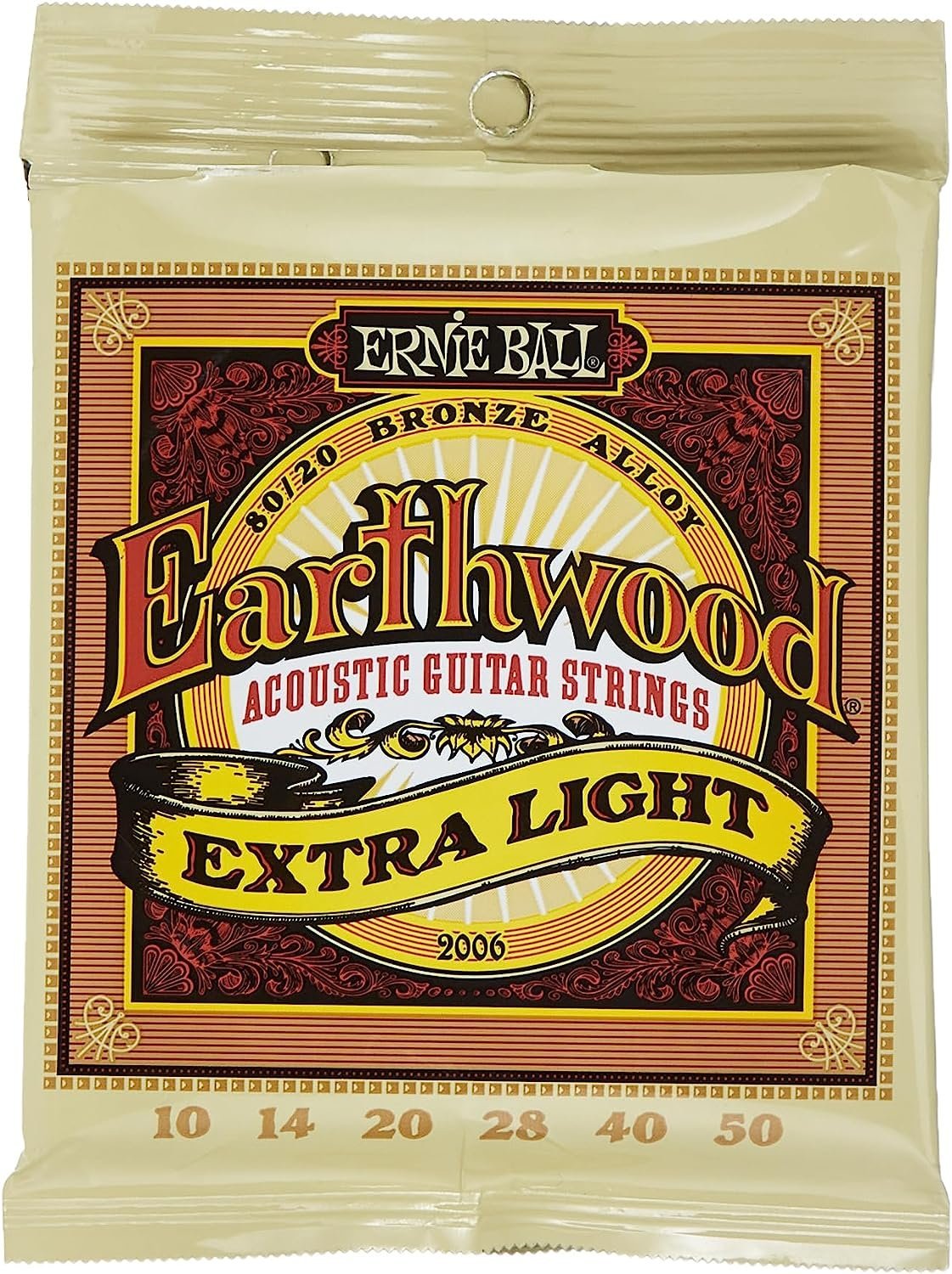 Ernie Ball Earthwood Extra Light 80/20 Bronze Acoustic Guitar Strings, 10-50 Gauge (P02006)