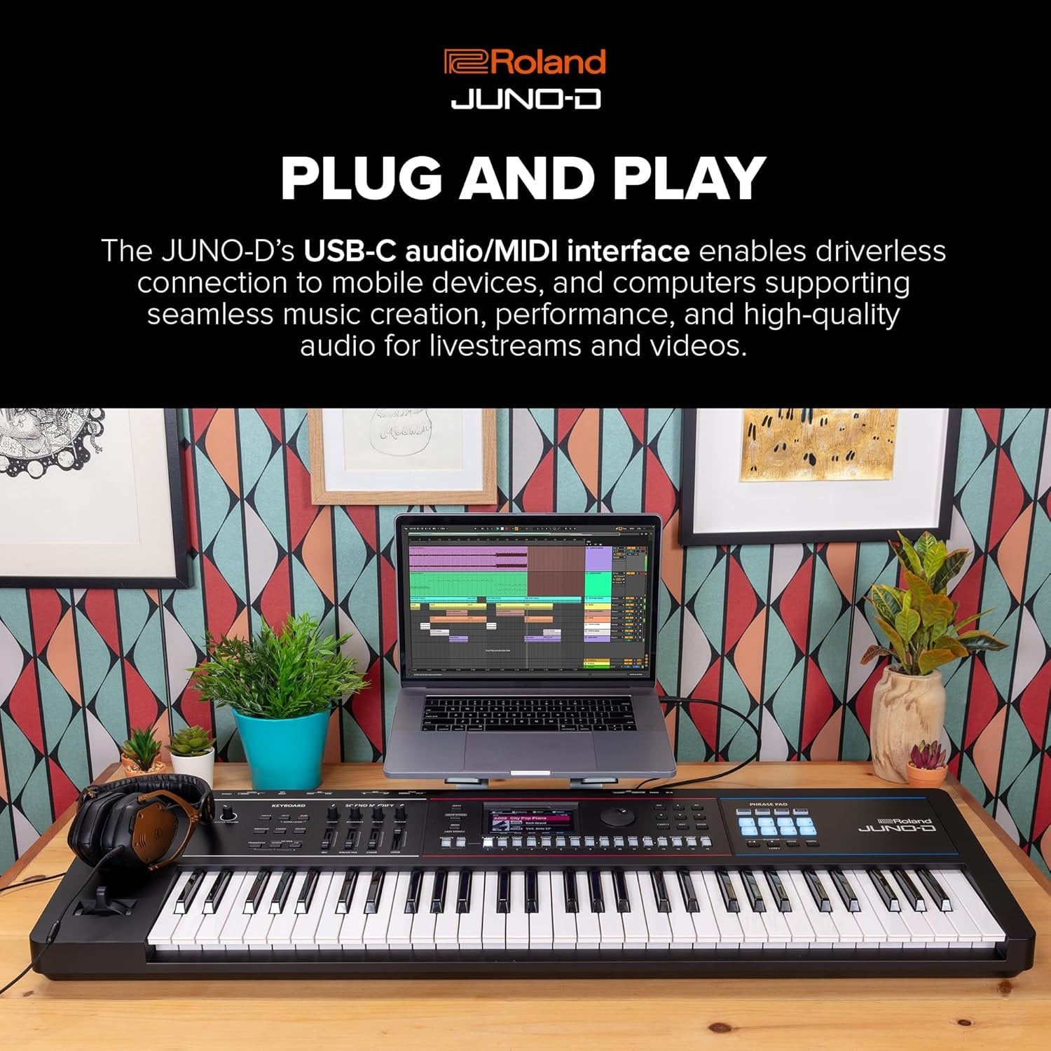 Roland JUNO-D6 Synthesizer | 61-Note Keyboard with Synth Action | ZEN-Core Engine with Over 3800 Onboard Sounds | Intuitive Creative Tools | USB-C Audio/MIDI Interface for Mobile & Computers