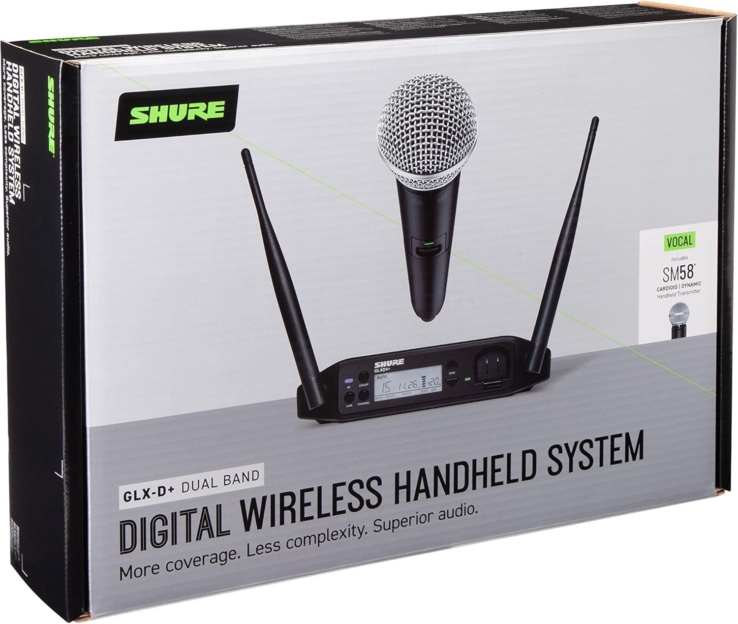 Shure GLXD24+/SM58 Dual Band Pro Digital Wireless Microphone System - 12-Hour Battery Life, 100 ft Range | SM58 Handheld Vocal Mic, Single Channel Receiver (GLXD24+/SM58-Z3)