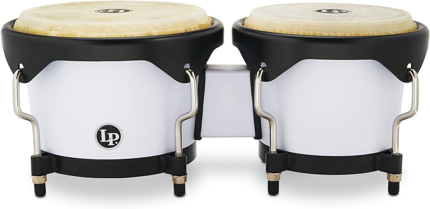 Latin Percussion Discovery Series 6-1/4-inch and 7 1/4-inch Bongo with Free Carrying Bag Drum, Snow White, (LP601D-SW-K)