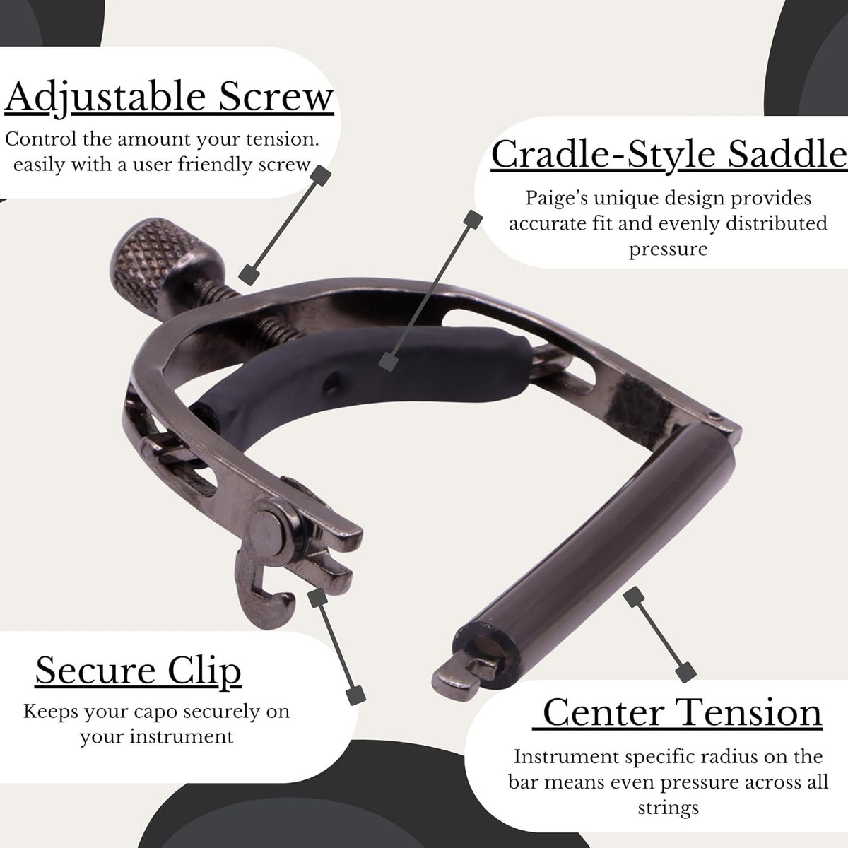 Paige 6-String Acoustic Guitar Capo, Smokey Black Finish
