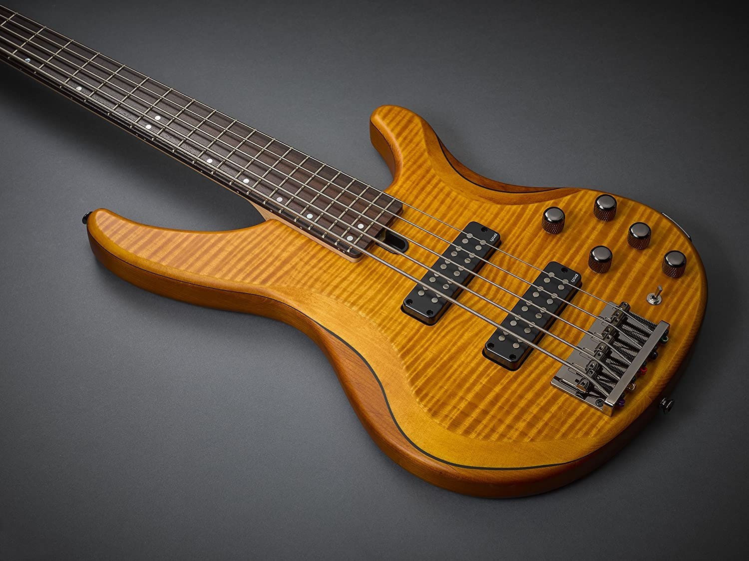 Yamaha TRBX605 5-String Flamed Maple Bass Guitar, Matte Amber