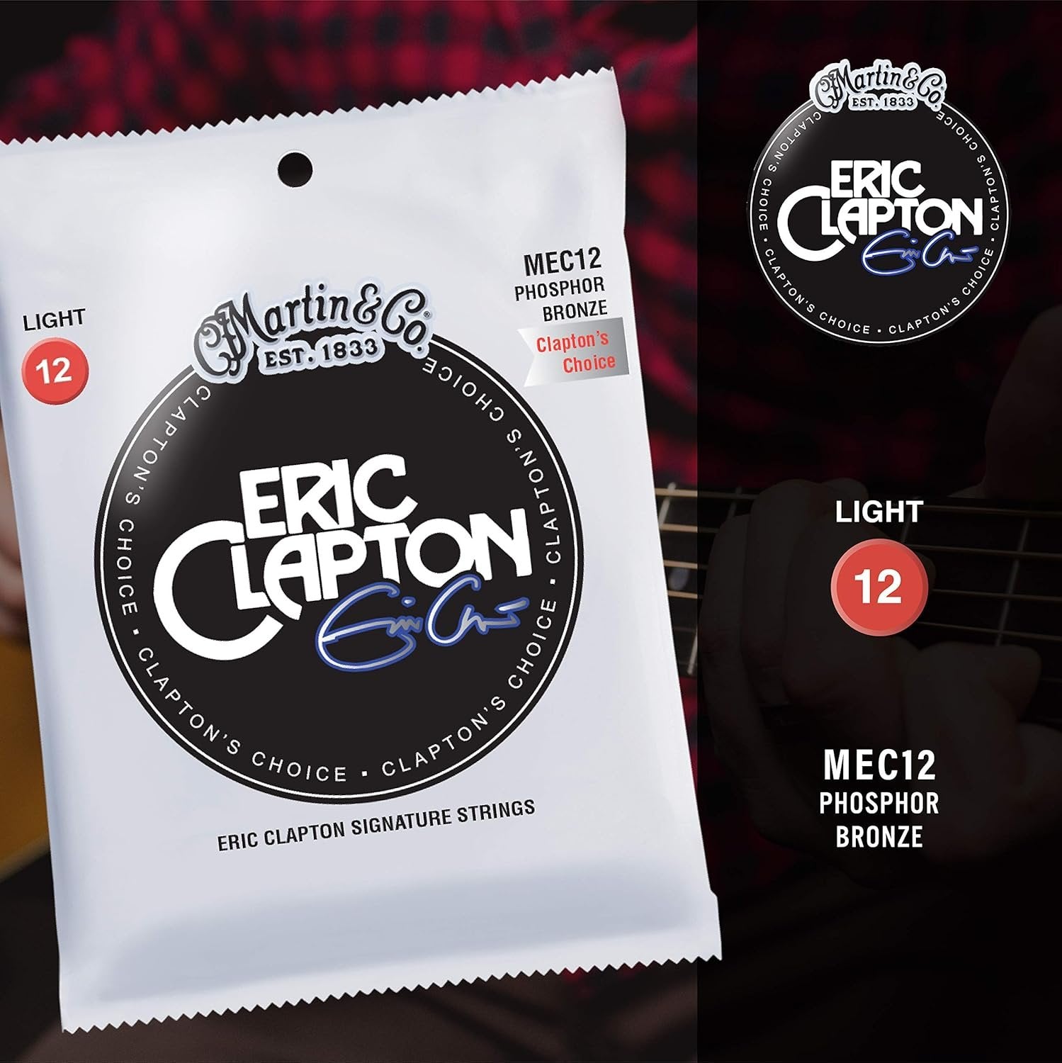 Martin Guitar Eric Clapton's Choice MEC12, 92/8 Phosphor Bronze Light-Gauge Acoustic Guitar Strings