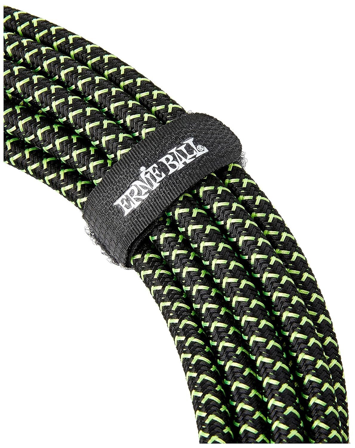 Ernie Ball Braided Instrument Cable, Straight/Angle, 18ft, Neon Green/Black (P06082)