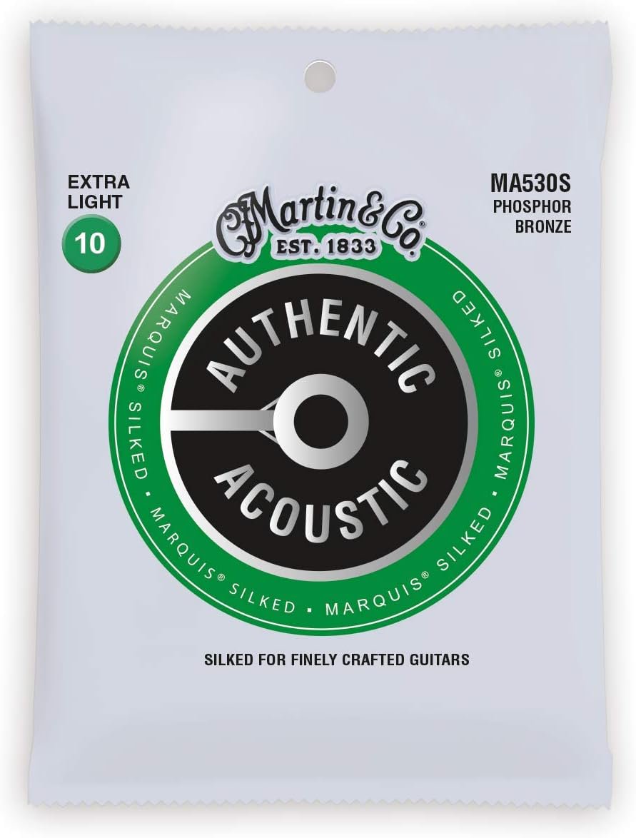Martin Authentic Acoustic® Marquis® Silked Guitar Strings – Phosphor Bronze, Extra Light Gauge | Warm, Balanced Tone with Bridge Protection | Silk-Wrapped Ball Ends