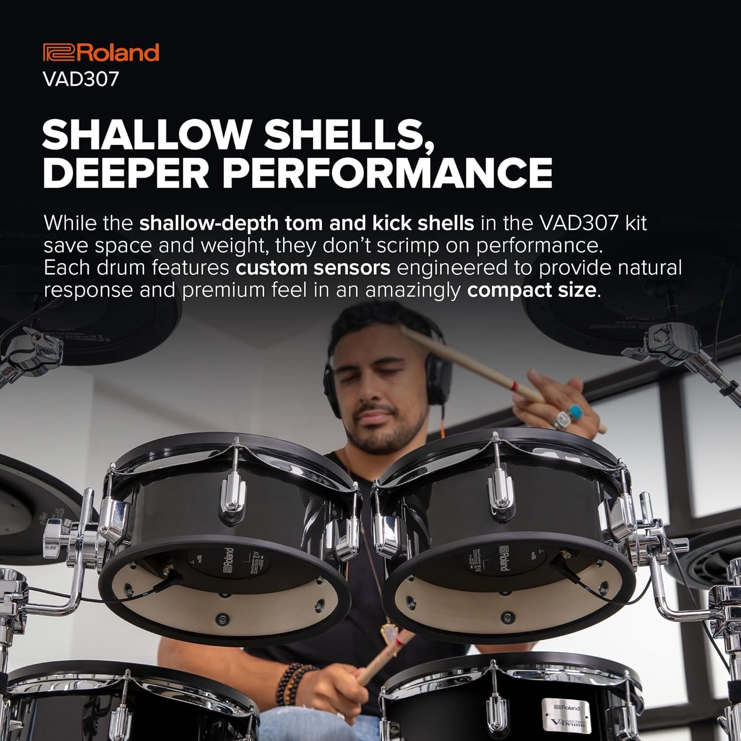 Roland VAD307 V Acoustic Design Space-Saving Drum Kit with Shallow-Depth Shells, Updated TD-17 Module, Thin Cymbals