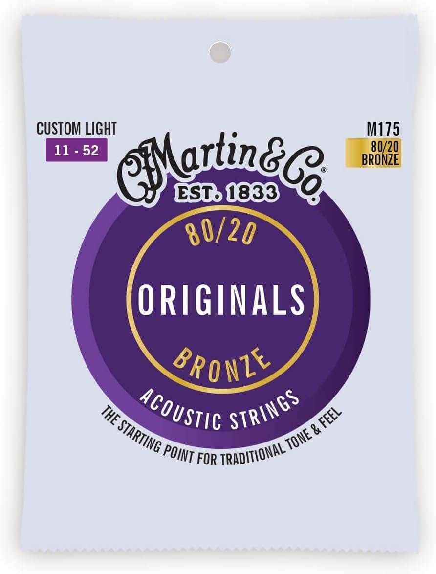 Martin Originals M175 Acoustic Guitar Strings, 80/20 Bronze Custom Light, (41Y20M175)