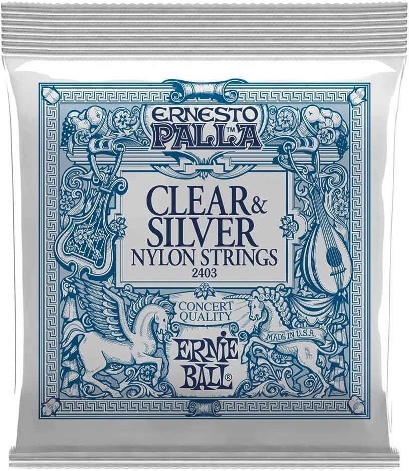 Ernie Ball Ernesto Palla Clear & Silver Tie-On Nylon Classical Guitar Strings, 28-42 Gauge (P02403)