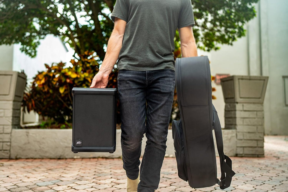 Peavey Solo® Battery Powered Portable PA and Busking Amp, 10-Hour Battery Life, Bluetooth, 4-Channels, Lightweight, Fast Rechargeable Battery, Guitar Input, Reverb Included