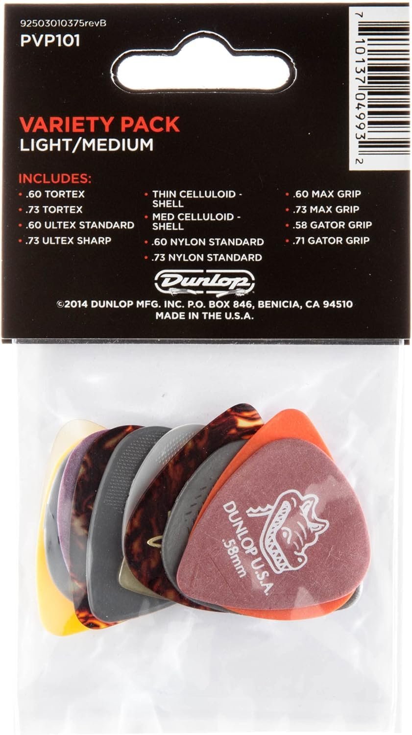 JIM DUNLOP Pick Variety Pack, Assorted, Light/Medium, 12/Player's Pack