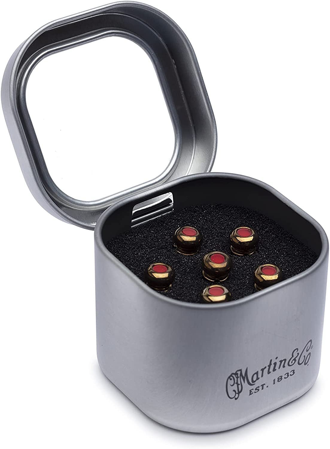 Martin Guitar Luxe by Martin Bridge Pins, Acoustic Guitar Bridge-Pin Set, Gold with Red Inlay