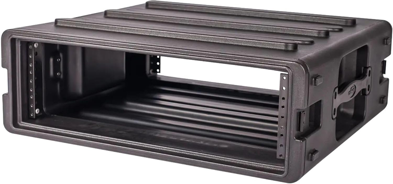 SKB 3U Roto Rack Case - Durable Polyethylene Gear Protector, Stackable, Waterproof with Twist Latches & Rubber Feet for Musicians, Black