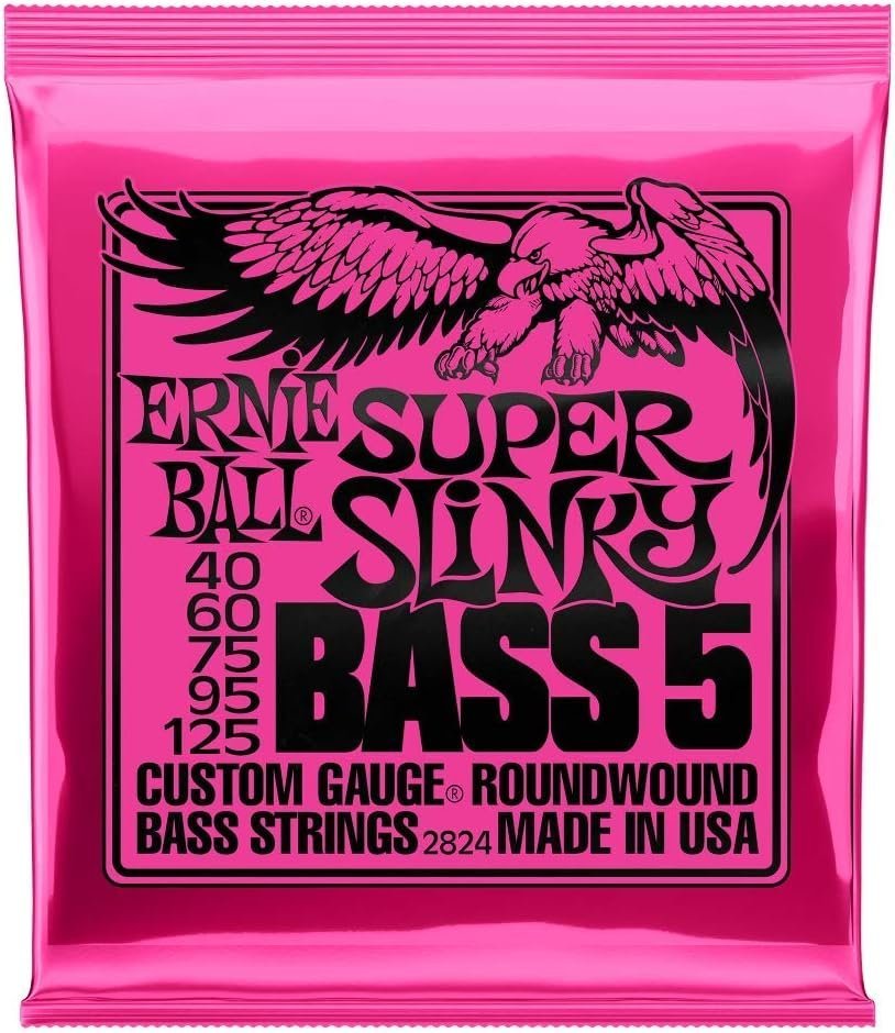 Ernie Ball 5-String Super Slinky Nickel Wound Bass Guitar Strings, 40-125 Gauge (P02824)