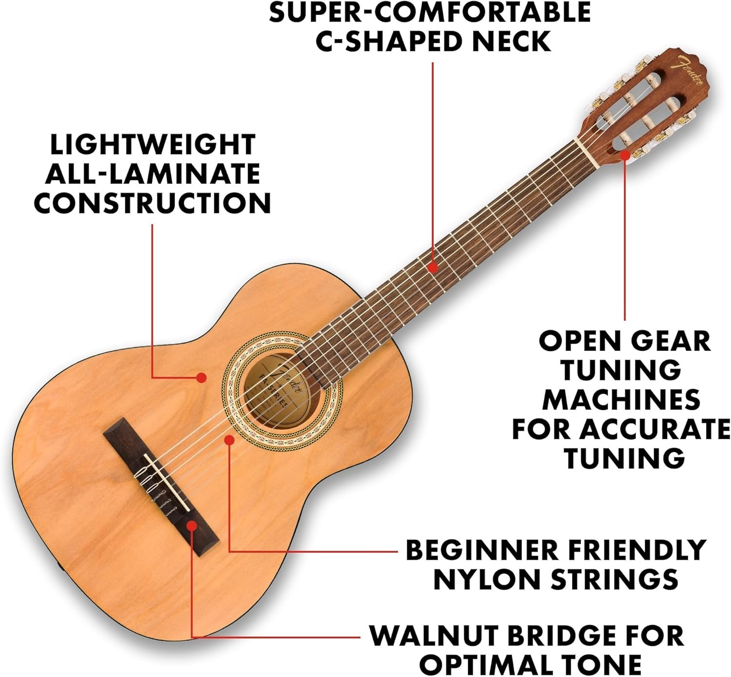 Fender 6 String Acoustic Guitar, Right, Natural-3/4 Size, 3/4 (0971940021)
