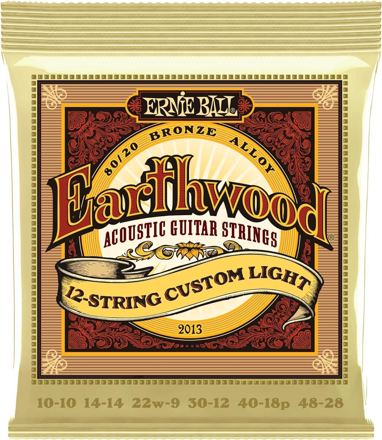 Ernie Ball Earthwood 12-String Custom Light 80/20 Bronze Acoustic Guitar Strings, 10-48 Gauge (P02013)