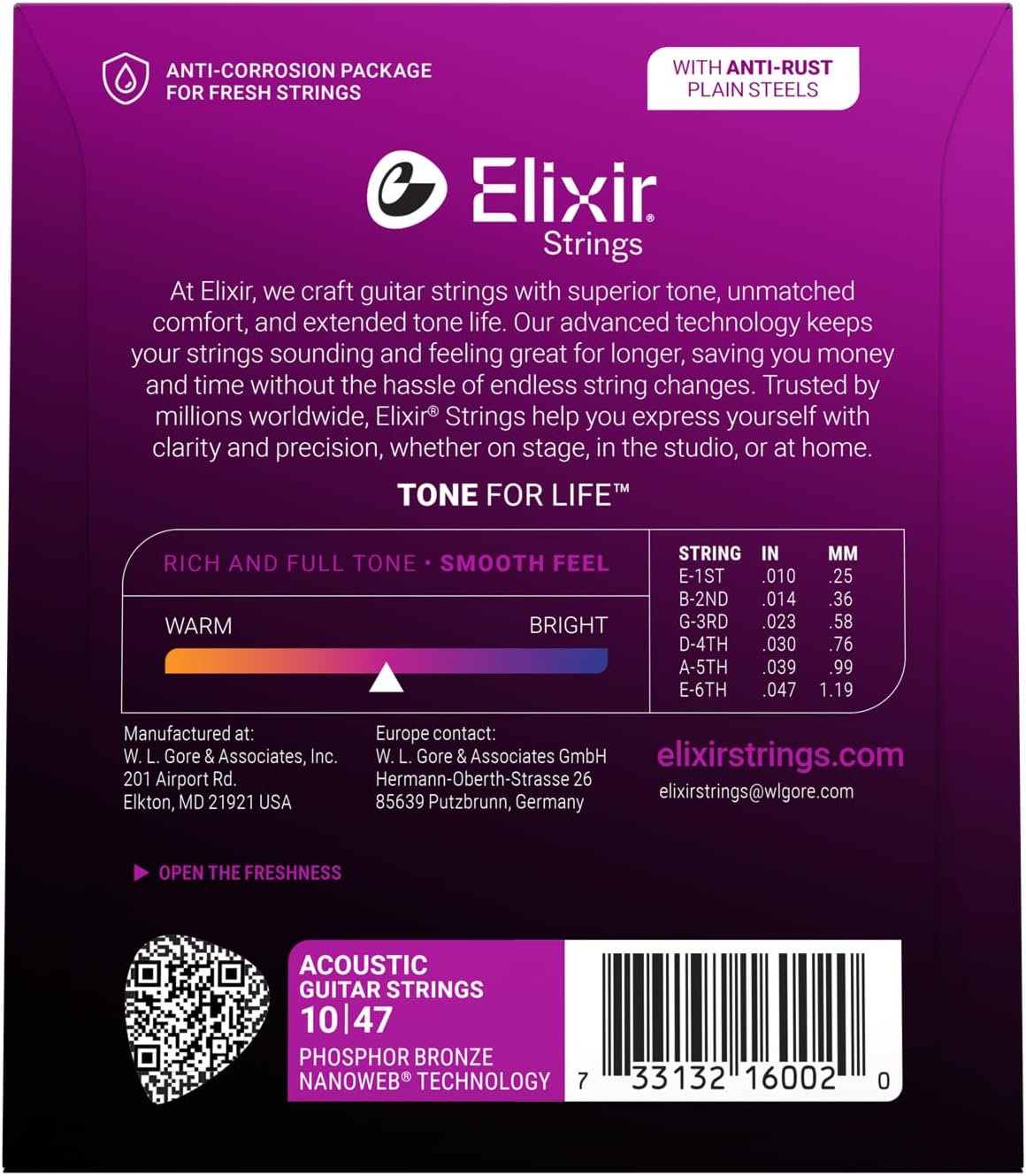 Elixir Strings, Acoustic Guitar Strings, Phosphor Bronze with NANOWEB Technology, Longest-Lasting Rich and Full Tone For Life with Comfortable Feel, 6 String Set, Extra Light 10-47