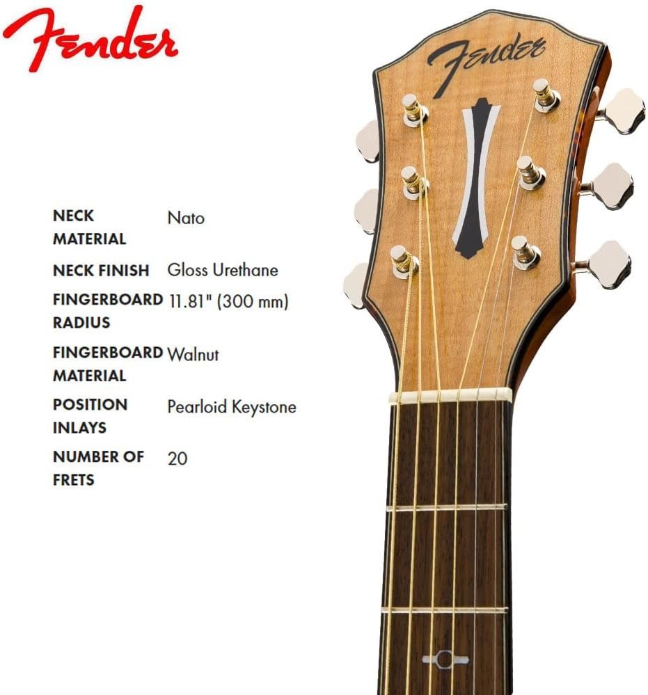 Fender FA-345CE Auditorium Cutaway Acoustic Guitar, Natural