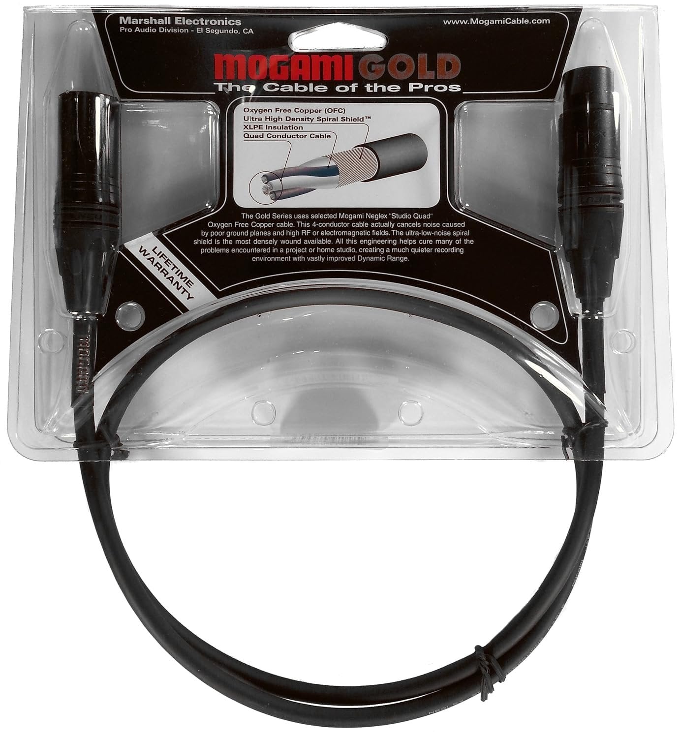 Mogami Gold STUDIO-03 XLR Microphone Cable, XLR-Female to XLR-Male, 3-Pin, Gold Contacts, Straight Connectors, 3 Foot