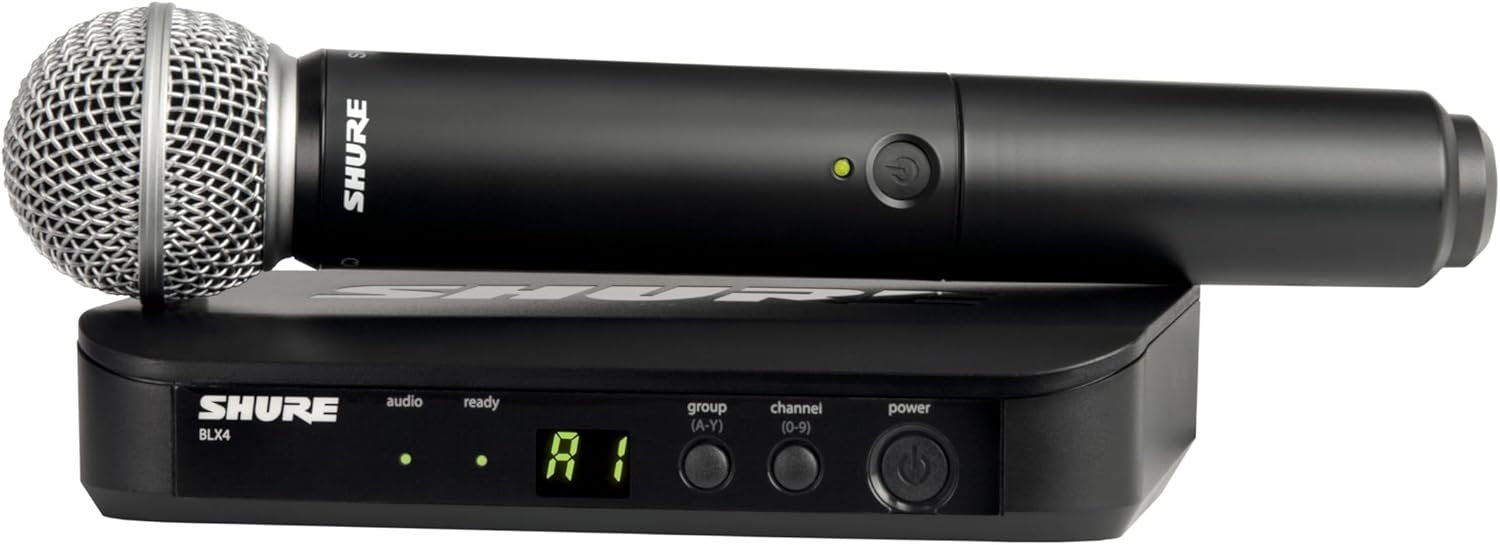 Shure BLX24/SM58 Wireless Microphone System - 14-Hour Battery Life, 300 ft Range, UHF | Includes SM58 Handheld Vocal Mic, Single Channel Receiver | H10 Band (BLX24/SM58-H10)