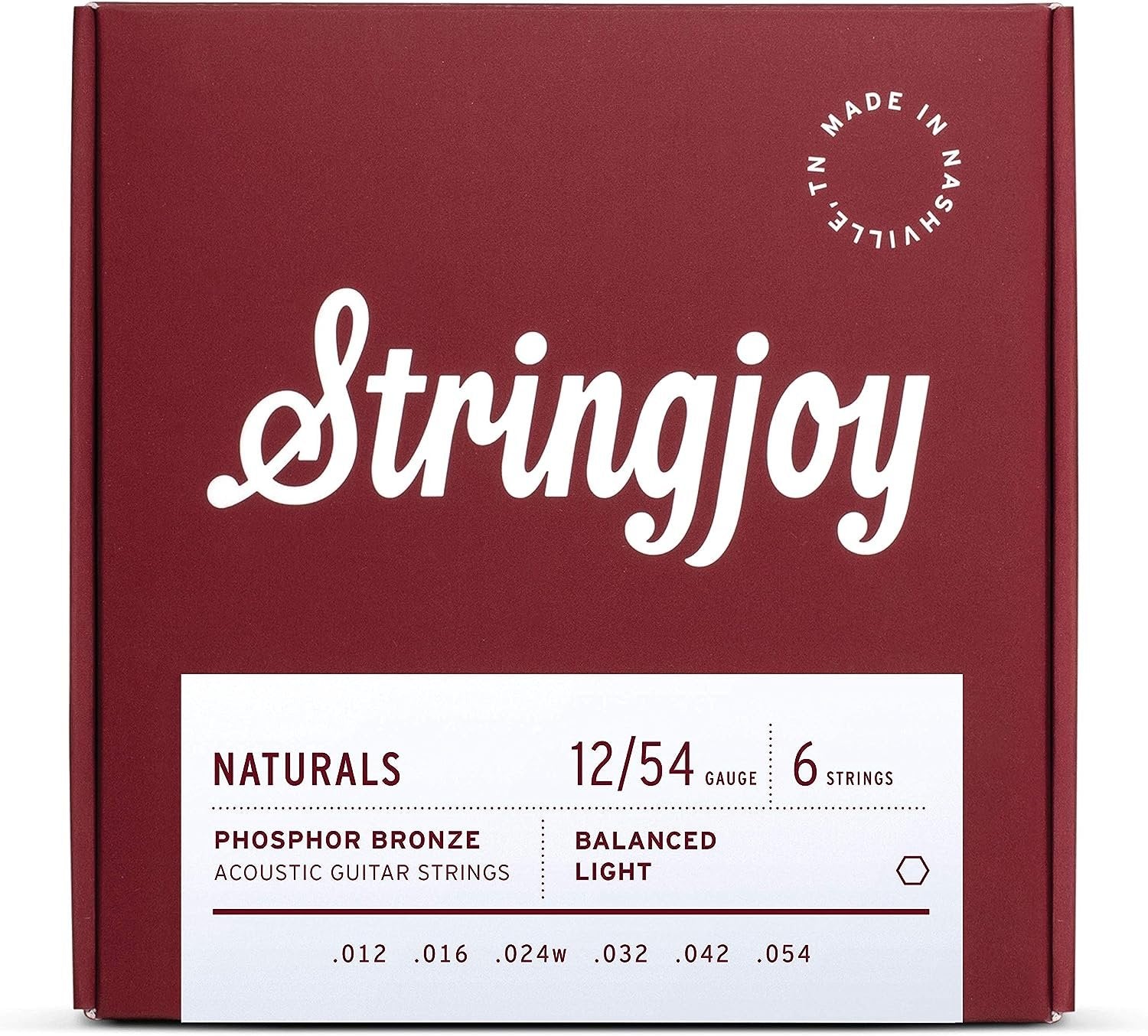 Stringjoy NB1254 Naturals Phosphor Bronze Acoustic Guitar Strings, (Light Gauge - 12-54)