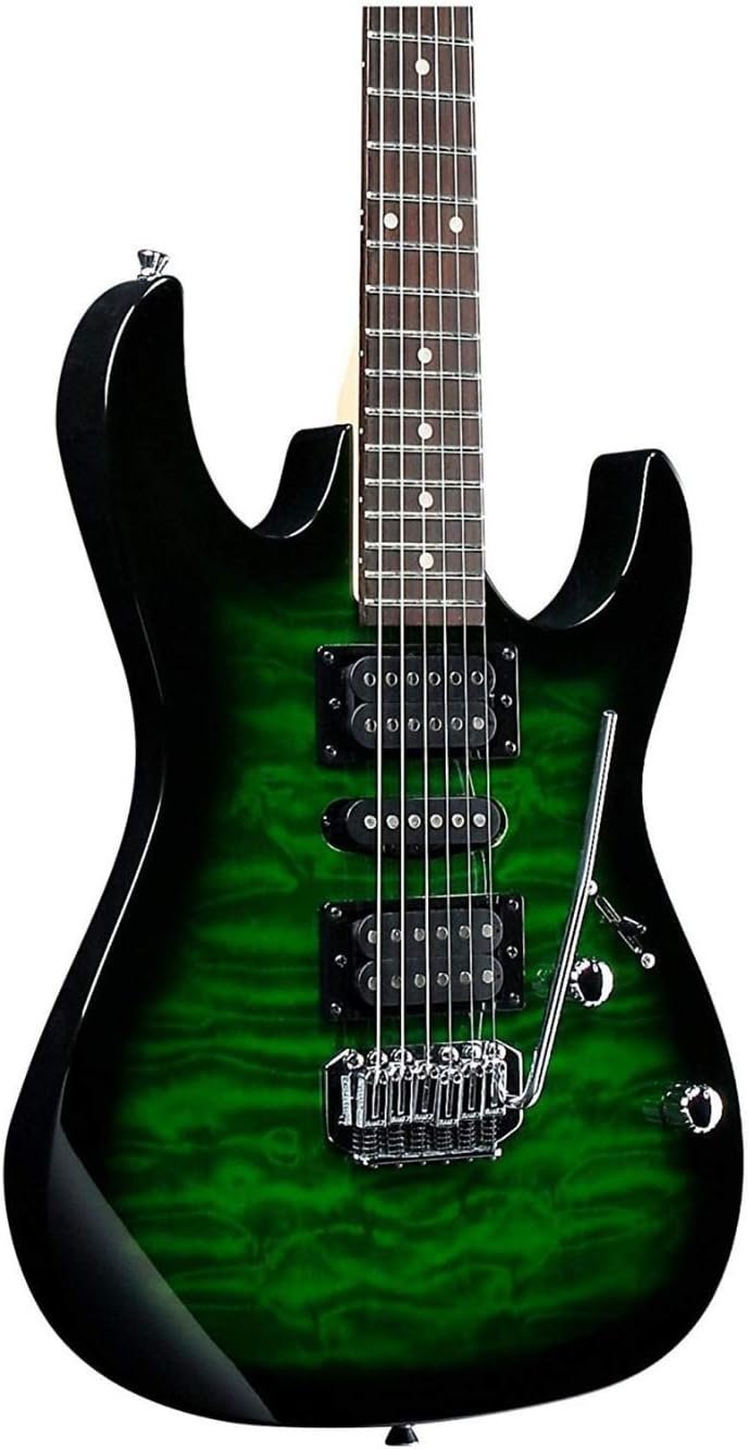 Ibanez 6 String Solid-Body Electric Guitar, Right, Transparent Green Burst (GRX70QATEB)