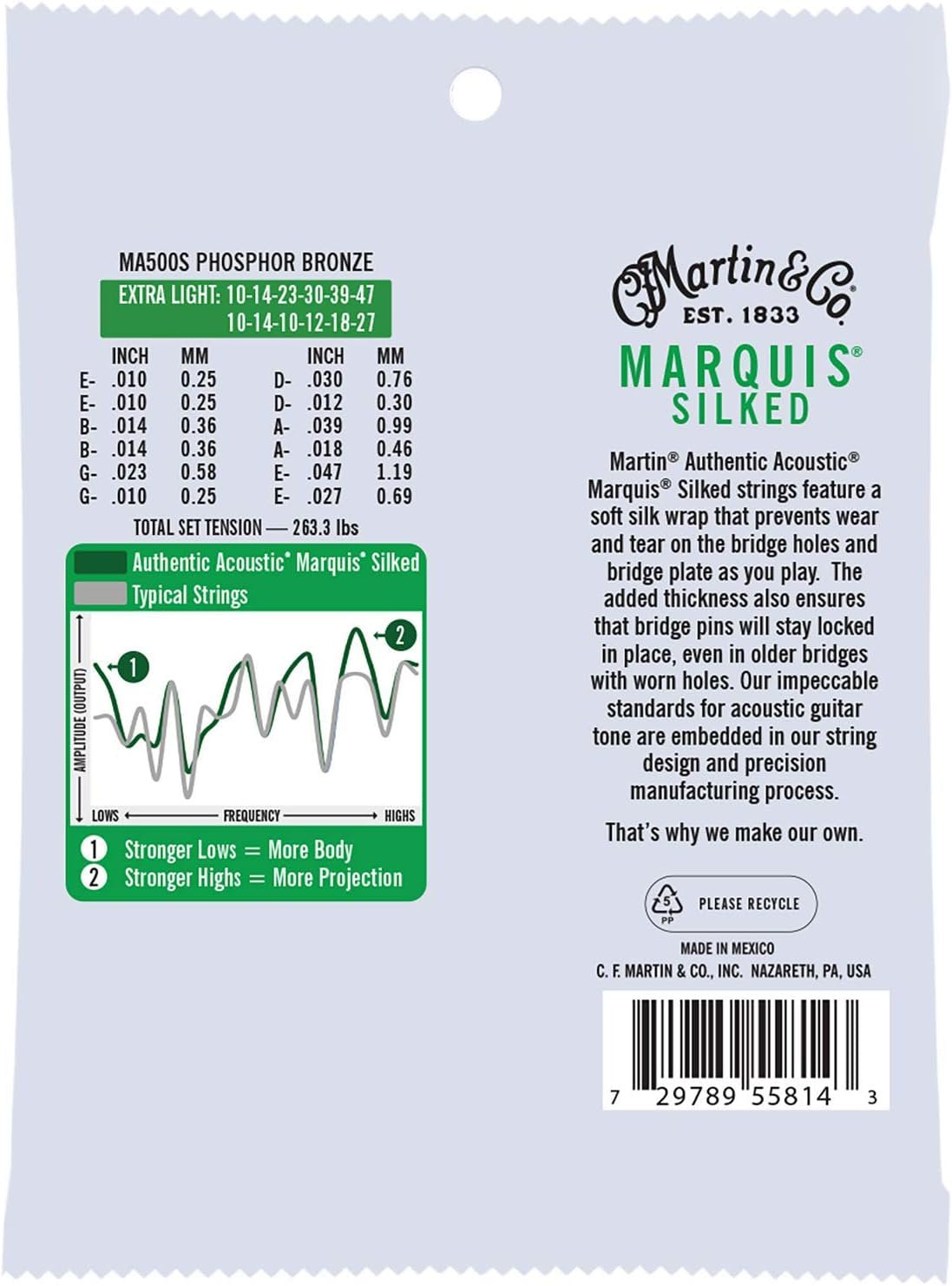 Martin Authentic Acoustic® Marquis® Silked Guitar Strings – Phosphor Bronze, Medium Gauge | Warm, Balanced Tone with Bridge Protection | Silk-Wrapped Ball Ends