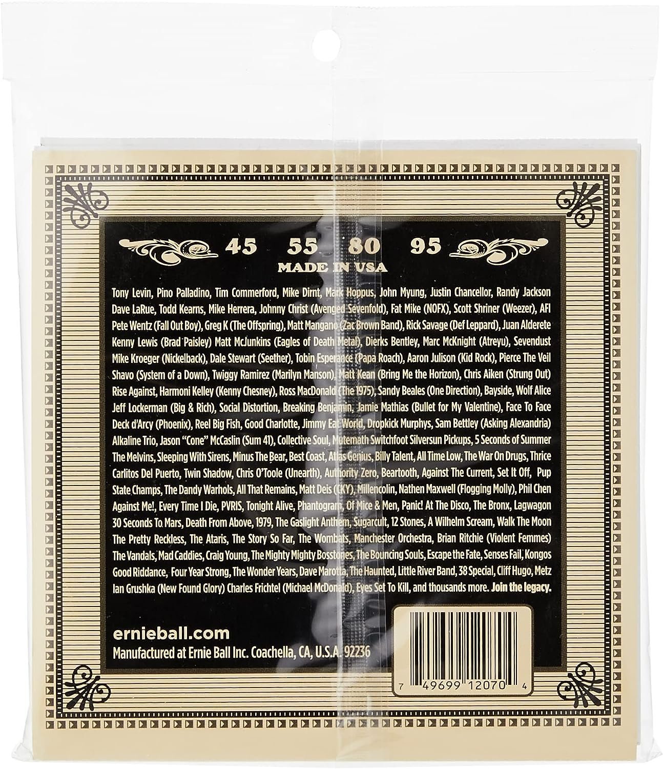 Ernie Ball Earthwood Slinky Phosphor Bronze Acoustic Bass Guitar Strings, 45-95 Gauge (P02070)