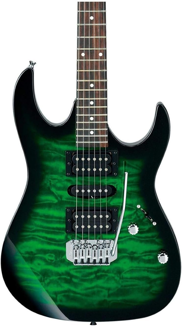Ibanez 6 String Solid-Body Electric Guitar, Right, Transparent Green Burst (GRX70QATEB)