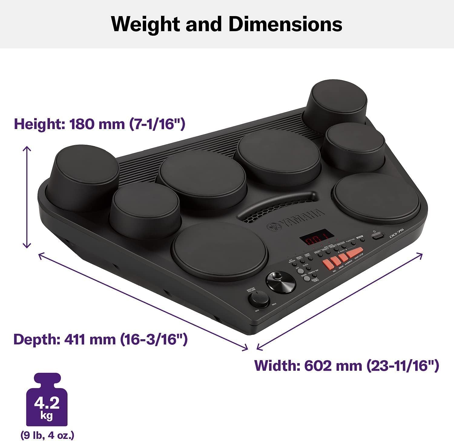 Yamaha DD75AD Portable Digital Drums Package with 2 Pedals, Drumsticks - Power Supply Included