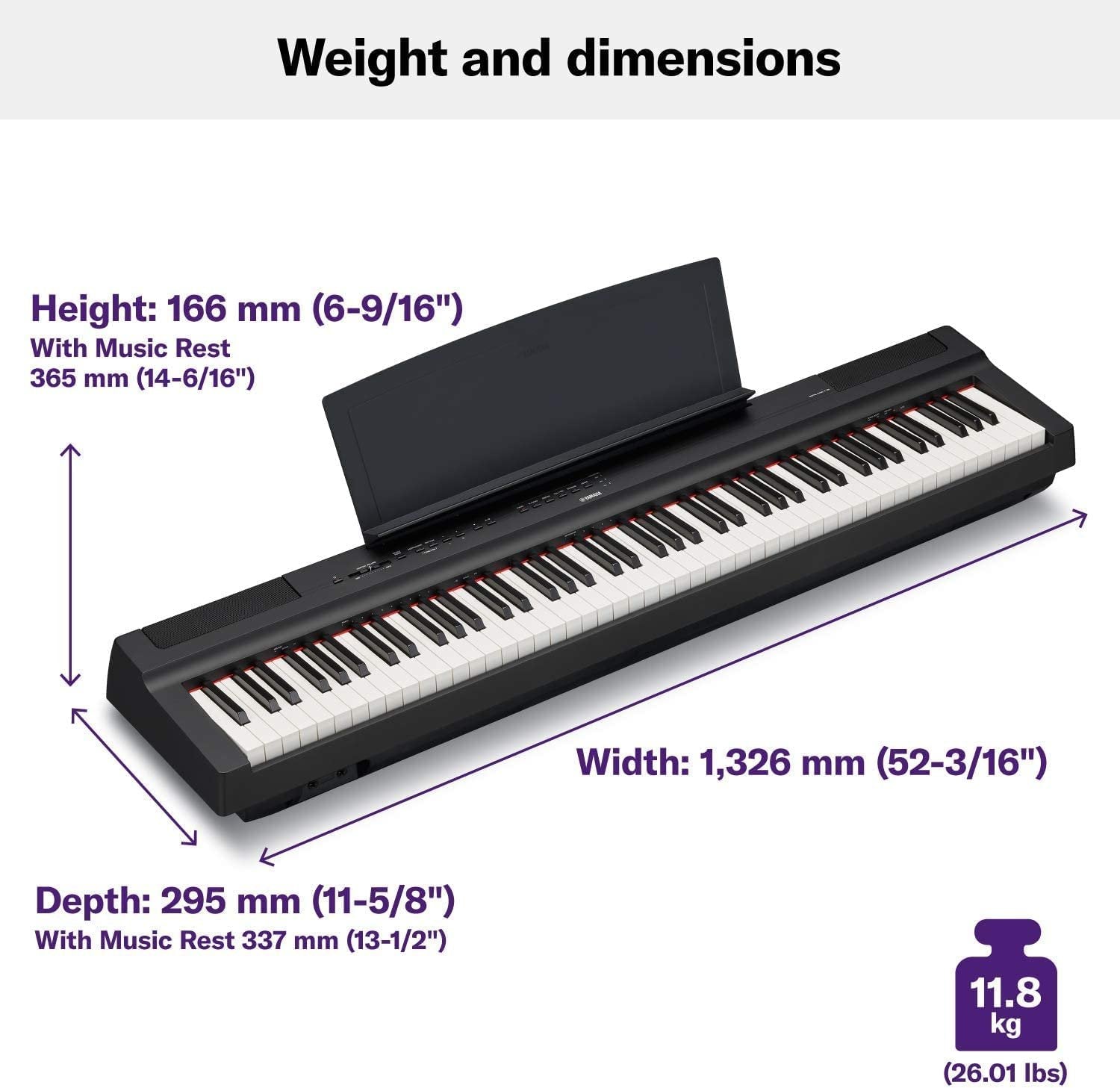 Yamaha P125A, 88-Key Weighted Action Digital Piano with Power Supply and Sustain Pedal, Black (P125AB)