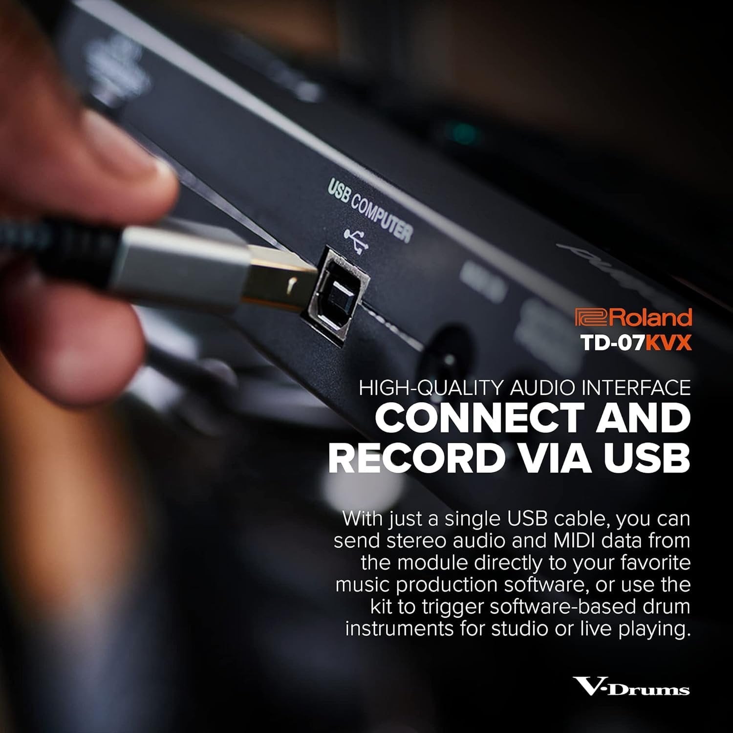 Roland TD-07KVX Electronic V-Drums Kit – with VH-10 Floating Hi-Hat and Best-Ever Cymbals – Bluetooth Audio & MIDI – 40 Free Melodics Lessons,Black