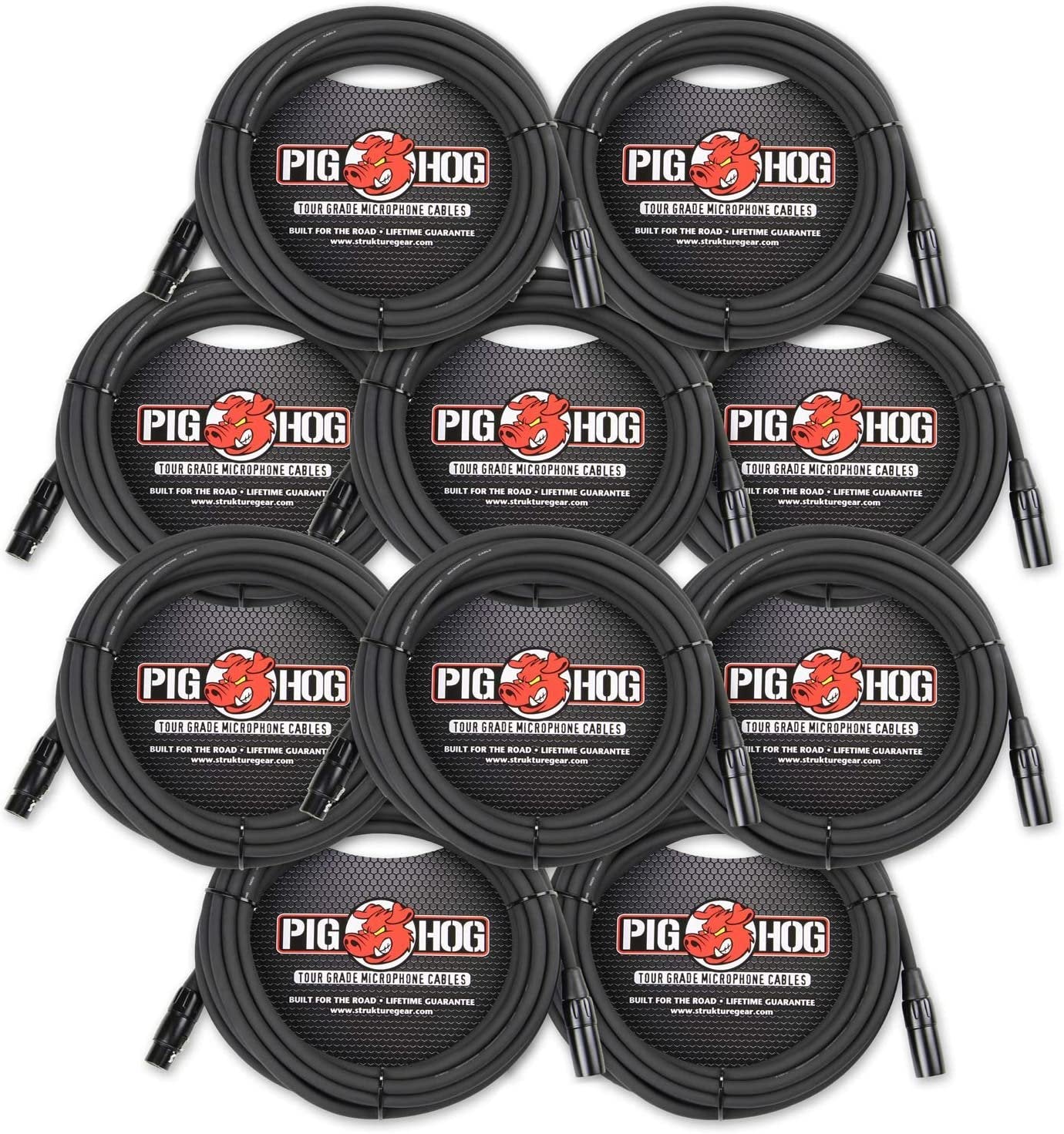 Pig Hog PHM25 25' ft XLR 8mm Tour Grade Mic Cable (10-Pack)
