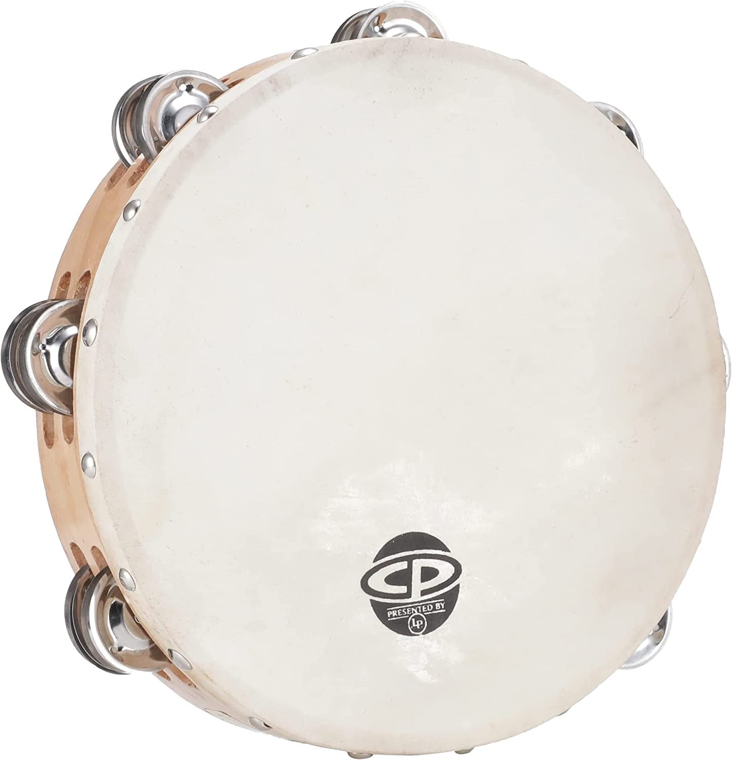 CP380 10" Wood Tambourine, Headed, Double Row Jingles
