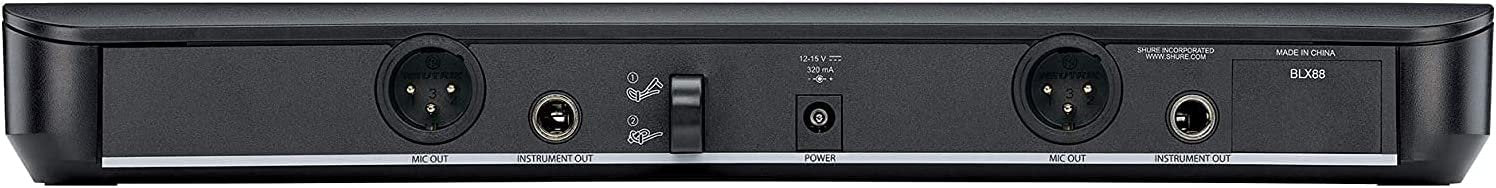 Shure BLX288/PG58 Wireless Microphone System for Two Performers with BLX88 Dual Channel Receiver and Two BLX2 Handheld Transmitters with PG58 Mic Capsules for Lead and Backup Vocals - H9 Band