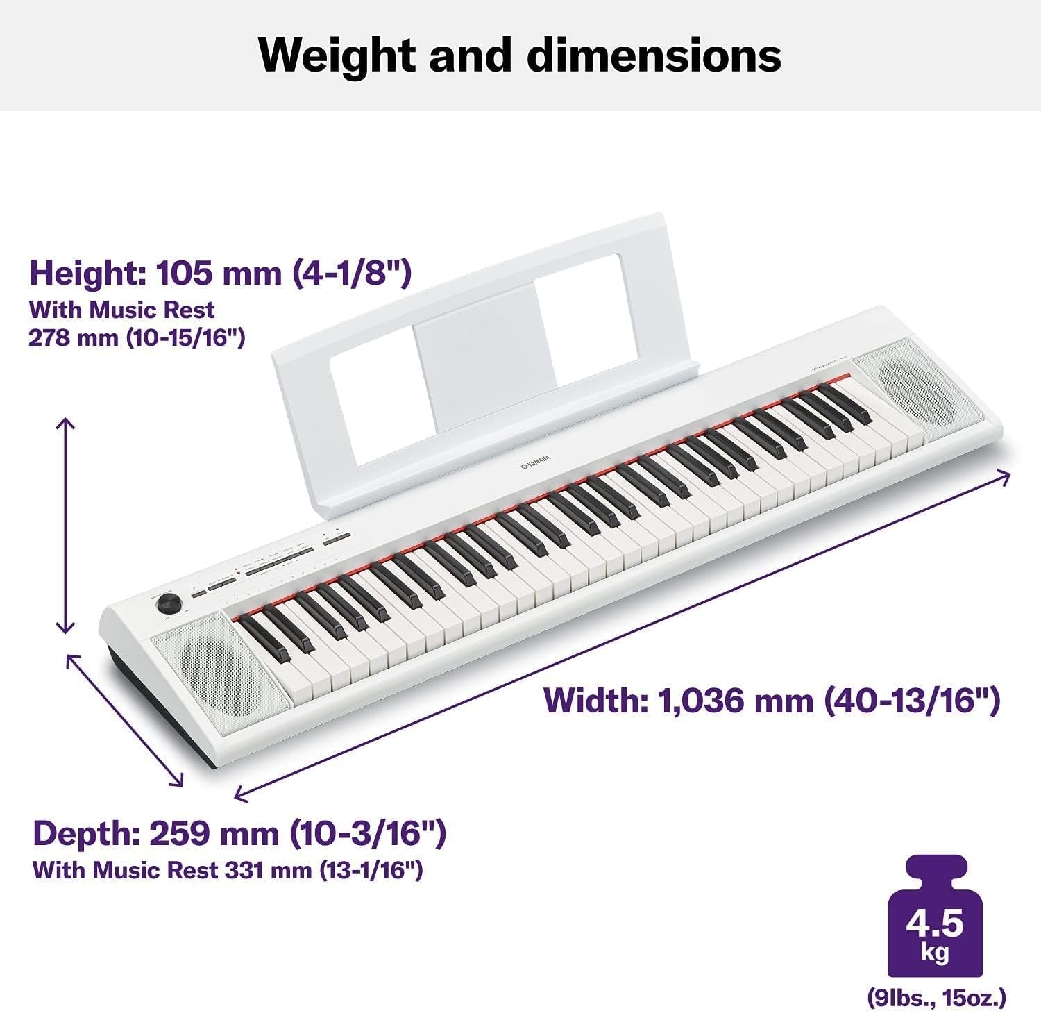 Yamaha NP12 61-Key Lightweight Portable Keyboard with PA130 Power Adapter, White