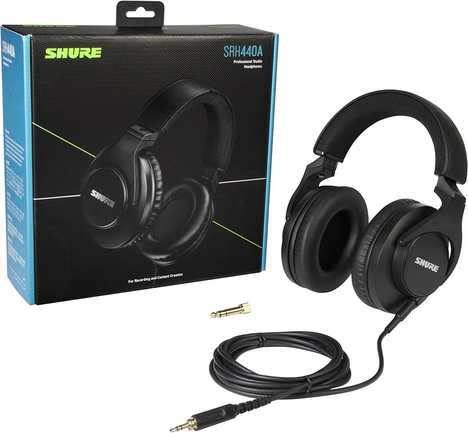 Shure SRH440A Over-Ear Wired Headphones for Monitoring & Recording, Professional Studio Grade, Enhanced Frequency Response, Work with All Audio Devices, Adjustable & Collapsible Design - 2022 Version