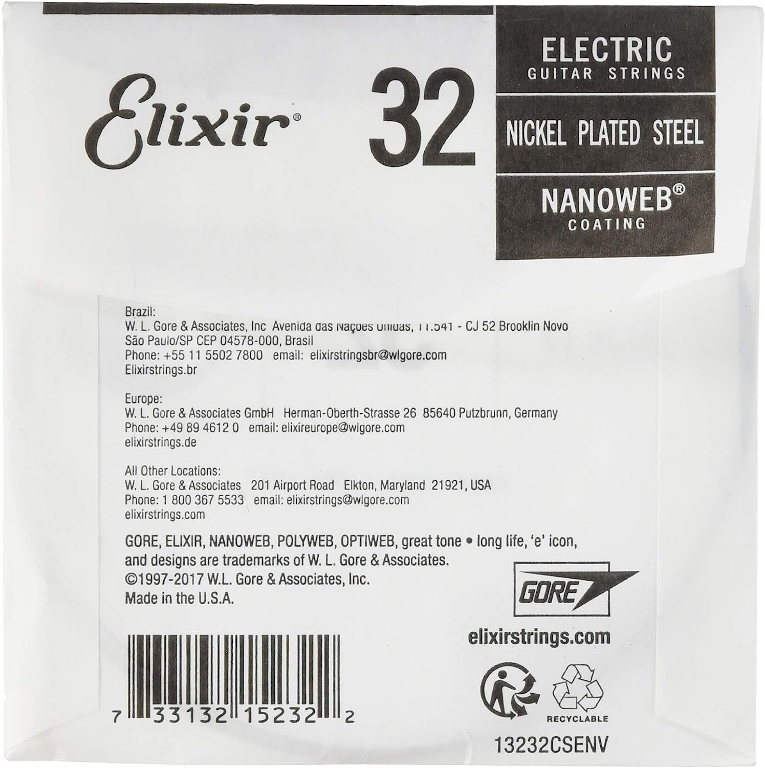 Elixir Single String Electric Guitar NANOWEB Coating, .032