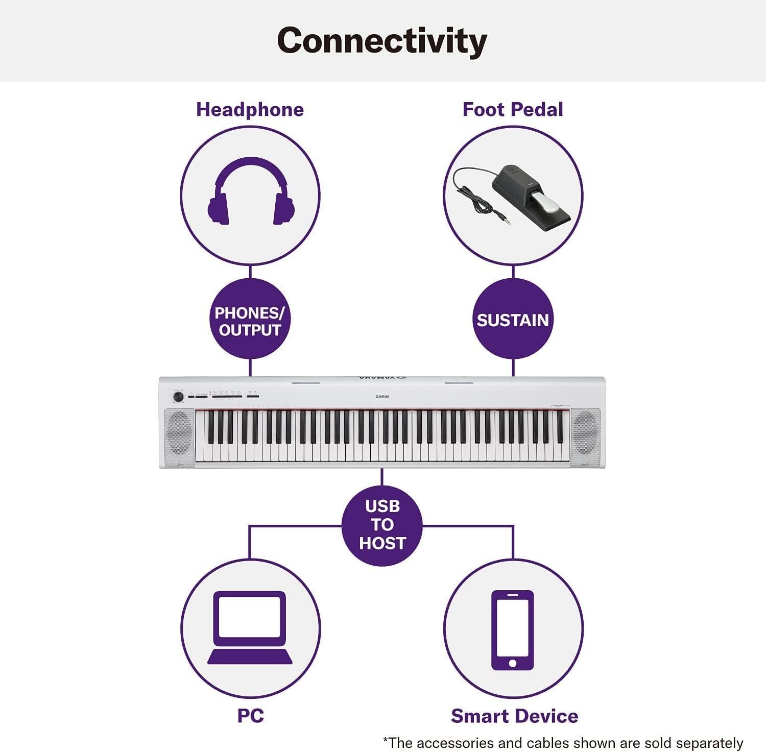 Yamaha NP32 76-Key Lightweight Portable Keyboard with PA130 Power Adapter, White