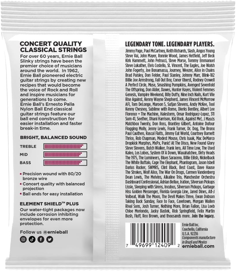 Ernie Ball Ernesto Palla Black & Gold Ball-End Nylon Classical Guitar Strings, 28-42 Gauge (P02409)