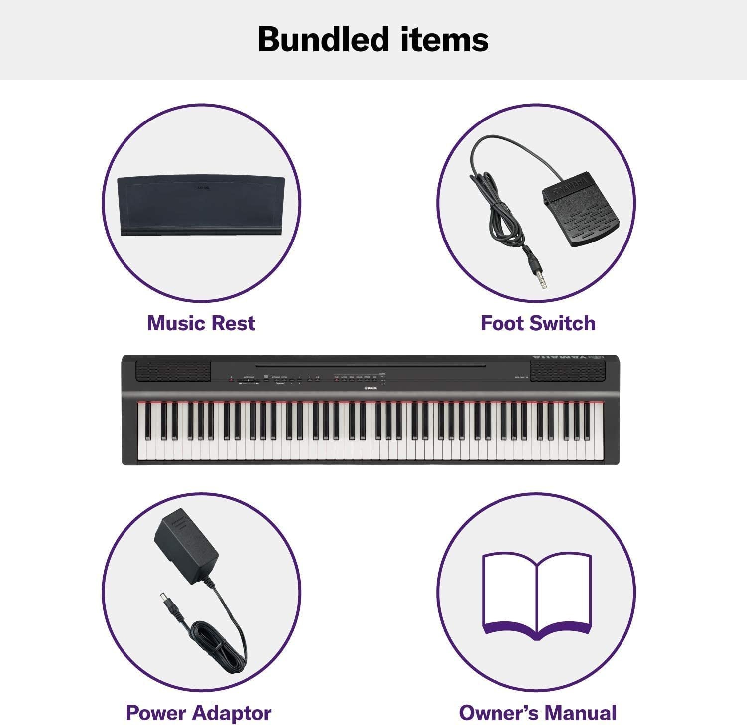 Yamaha P125A, 88-Key Weighted Action Digital Piano with Power Supply and Sustain Pedal, Black (P125AB)