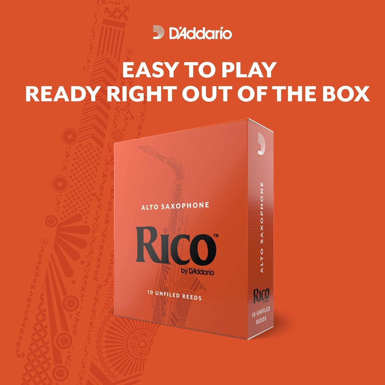 Rico Woodwinds Saxophone Reeds - Reeds for Alto Saxophone - Thinner Vamp Cut for Ease of Play, Traditional Blank for Clear Sound, Unfiled for Powerful Tone - Alto Sax Reeds 2 Strength, 10-Pack