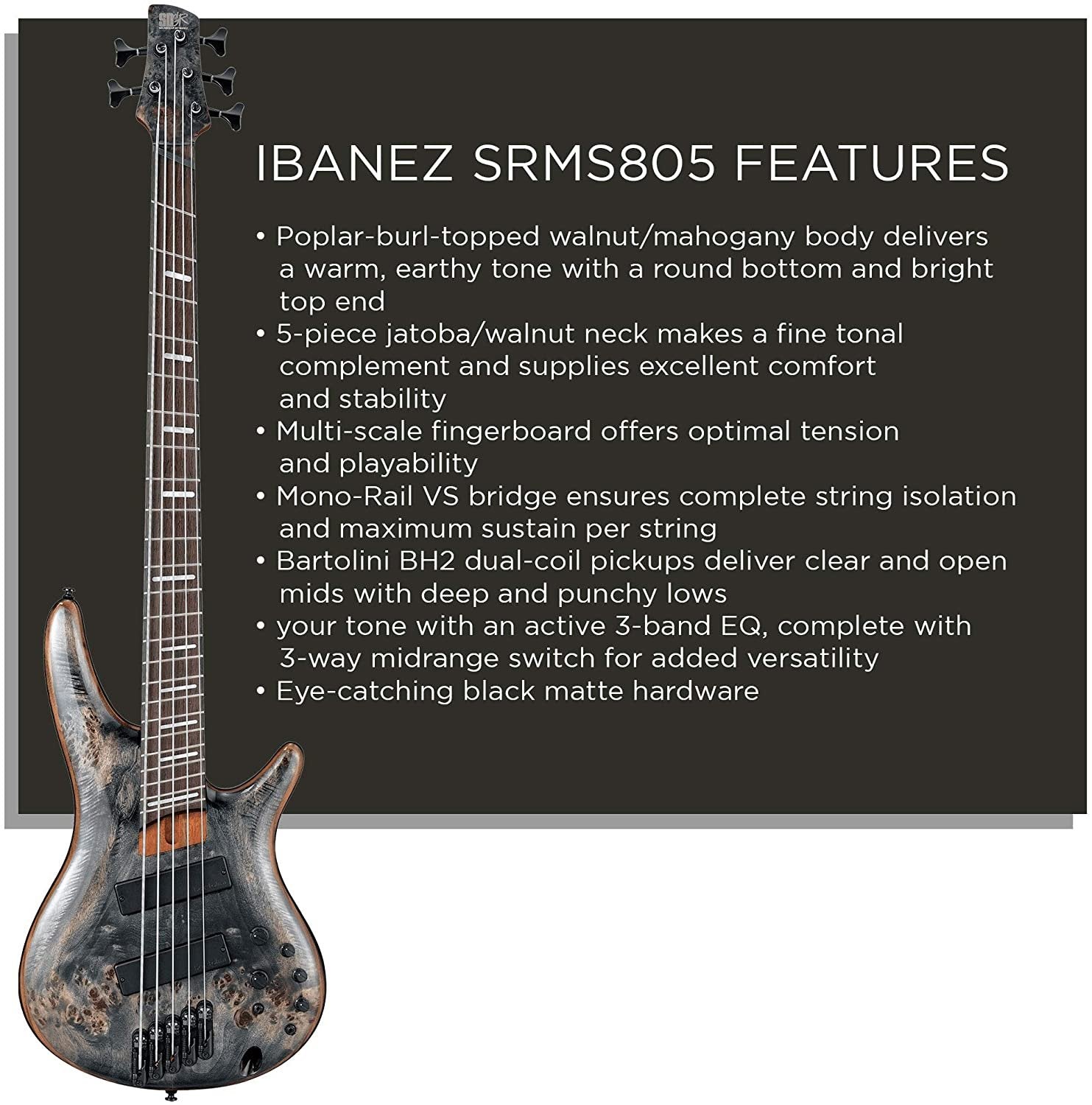 Ibanez SRMS805 5-String Bass Guitar (Deep Twilight)
