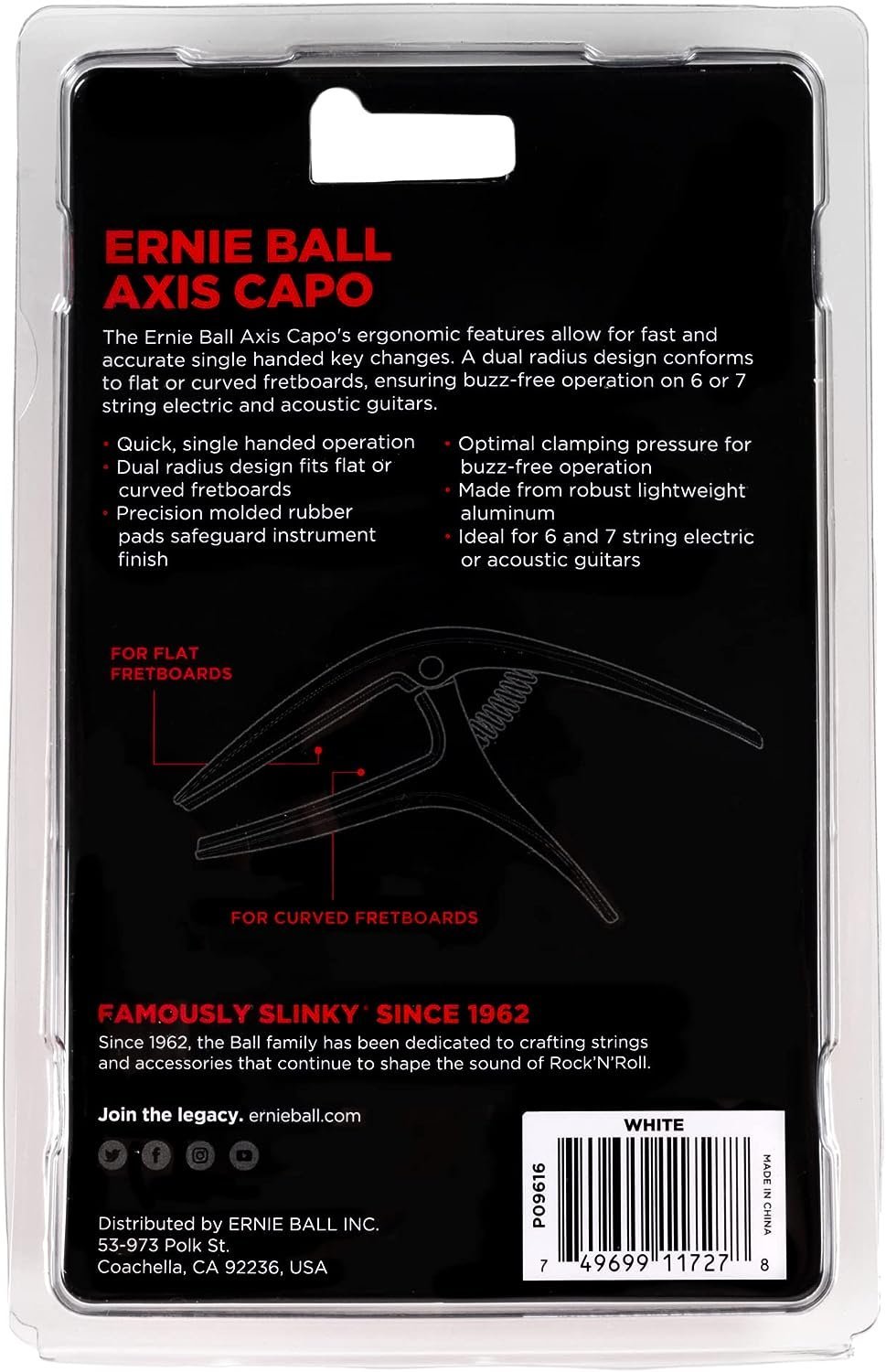 Ernie Ball Axis Dual Radius Capo, White (P09616)