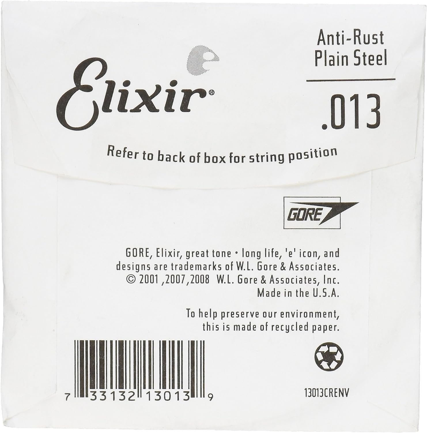 Elixir® Strings Anti-Rust Plated Plain Steel Single String (.013)
