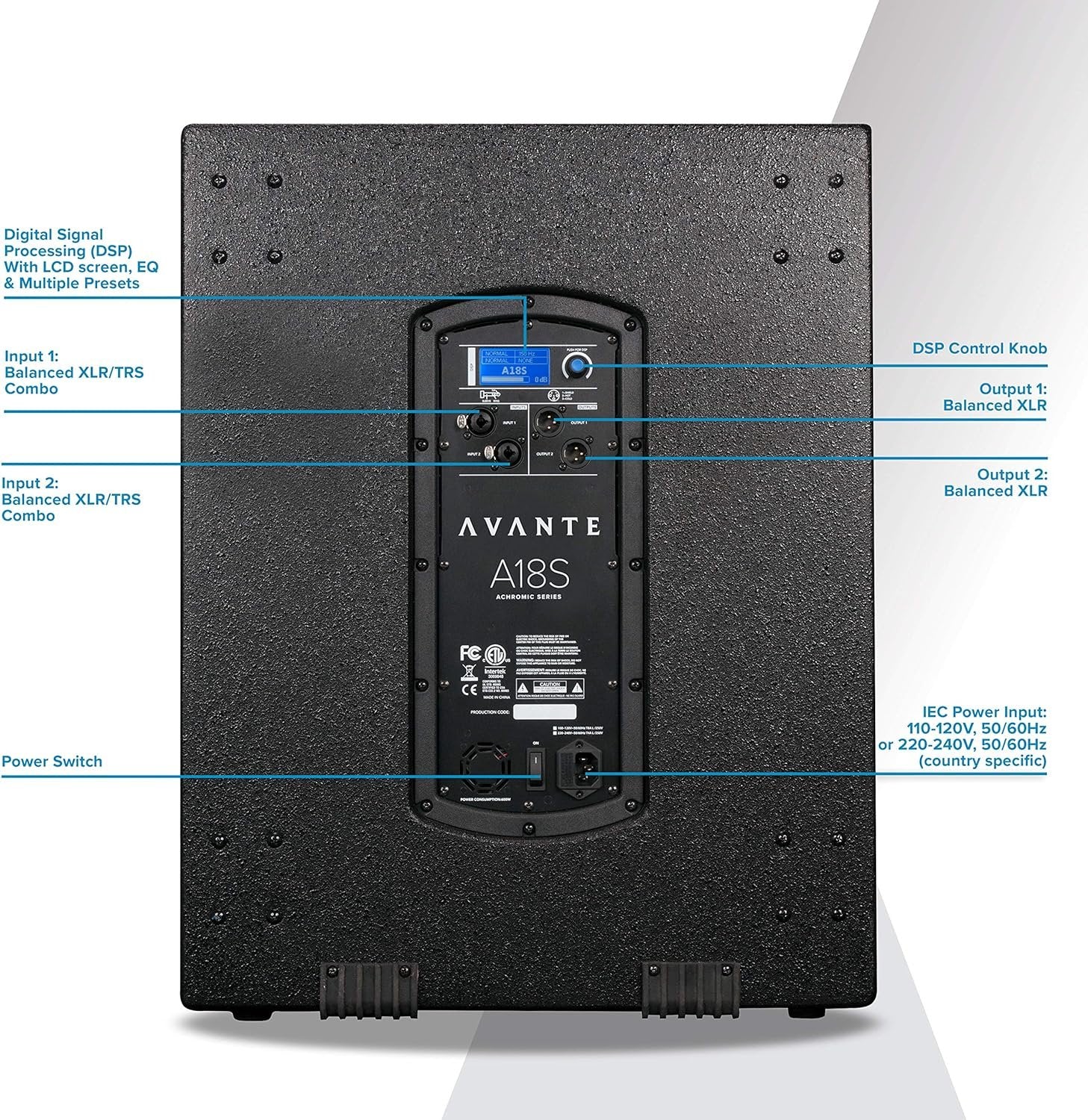 Avante A18S Active Subwoofer Speaker, Built-in Digital Signal Processing with LCD Screen (18")