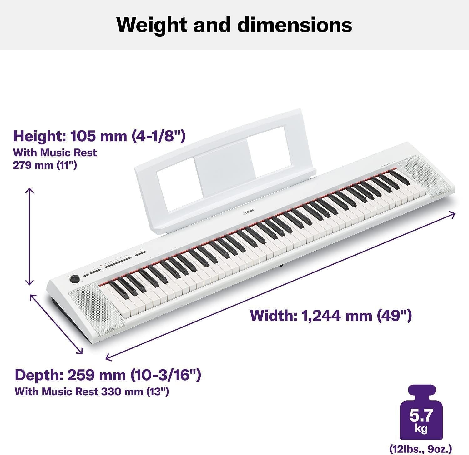 Yamaha NP32 76-Key Lightweight Portable Keyboard with PA130 Power Adapter, White